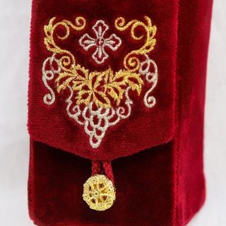 small velvet portable tabernacle with embroidered grapes