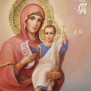 hand-painted icon of the Mother of God The Blessed Sky