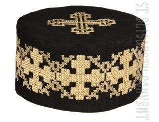 greek linen skufia decorated with embroidery