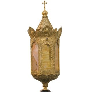brass processional lantern with a cross