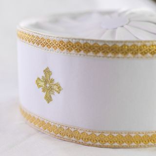 White Serbian Skufia with Embroidery of Cross