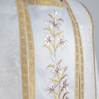white Chasuble and Stole with Embroidered Lilies