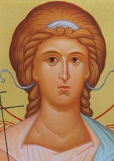 icon of Guardian Angel painted with acrylic paints 