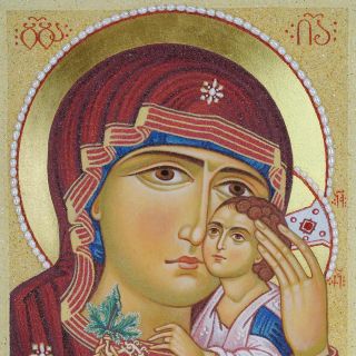icon of grounded semi-precious stones the Mother of God “You are a Vineyard”