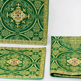 green Chalice Veil, Burse and Pall Altar Set with crosses
