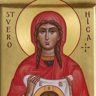 St Veronica holding the veil with Christ Not-Made-By-Hands hand-painted icon 