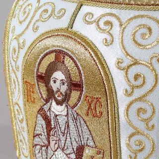 handmade mitre with embroidery and icons Medallions with prayer laser graved