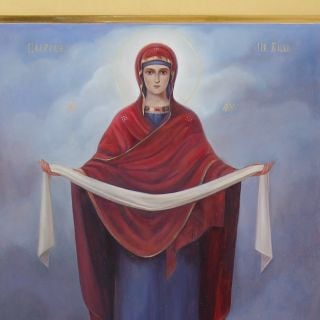 Protection of the Theotokos Icon made by hand with gold 