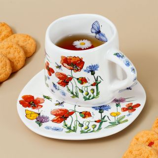 handmade ceramic coffee cup and saucer set