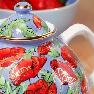 ceramic hand-painted teapot with poppies