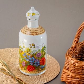 ceramic bottle with flowers with a top