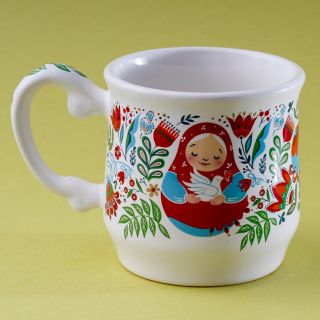 handmade ceramic mug with easter decal