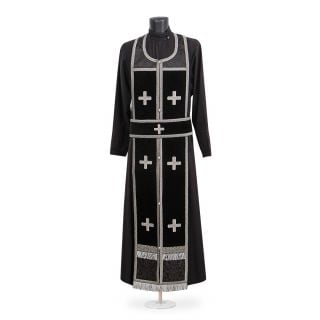 Black velvet and decorative Russian-style priest vestment with crosses and Golgotha