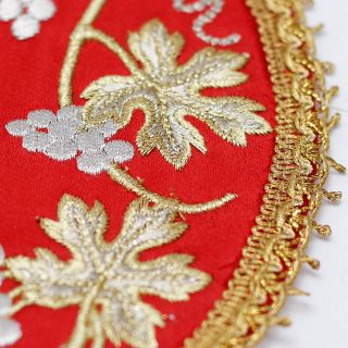 red silk Table Cross napkin with embroidred grapes and cross