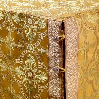 yellow brocade Holy Table Vestment with galloon and buttons