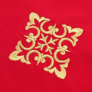 red corporal and embroidered crops grapes and cross