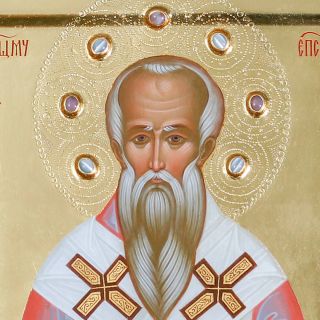 Saint Blaise the Bishop of Sebaste hand-painted con with semi-precious stones