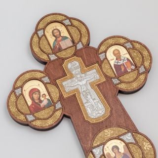 wooden cross with icons
