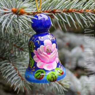 souvenir, wooden bell with a flower folk art, 
