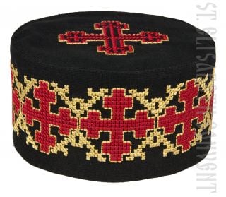 black Serbian skufia with red-and-yellow color embroidery 