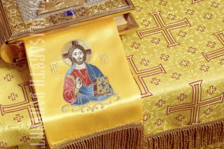 Wide bookmark with embroidered icon of Jesus Christ