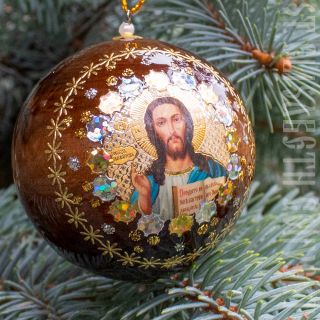  wooden bauble with an icon, Souvenir , christmas tree decoration