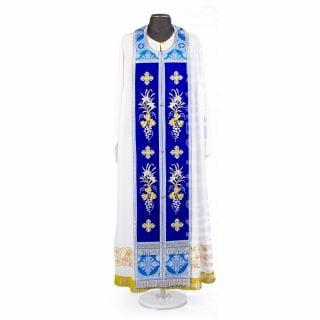 blue velvet russian-style vestment for clergy with embroidered grapes
