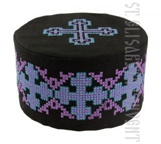 black linen skufia with color embroidery 