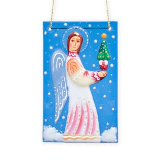 festive glass angel with a chrismas tree