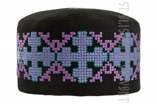 black linen skufia with color embroidery 