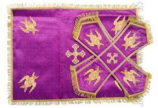 Purple chalice covers and veil decorated with embroidery 