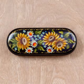hand-painted glasses case with sunflowers 