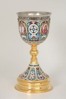 Chalice with blue colored enamel and icons 