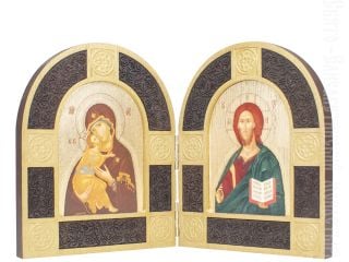 folding icon with icons of the Mother of God of Kazan and Savior with patterns