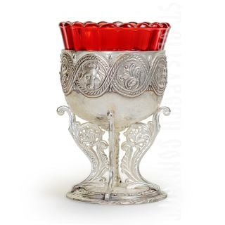 vigil lamp covered with silver and with a glass cup