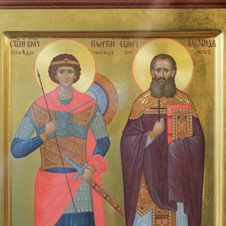  Hand-painted Icon of St. George the Victorious & Hieroconfessor Alexander (Orlov)