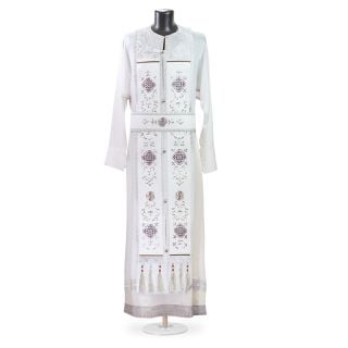 white church silk and brocade vestment with embroidery