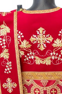 red velvet and brocade deacon vestment