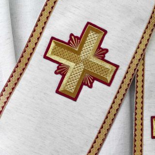 White protodeacon vestment with cross embroidery all over the orarion