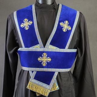 dark blue subdeacon orarion with embroidered crosses