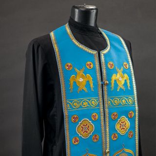 blue epitrachelion with sewn medallions