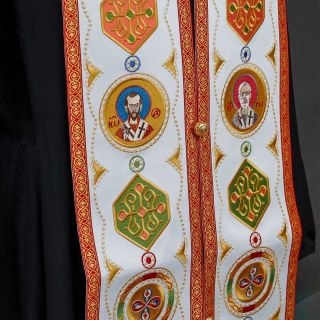 Priest Epitrachelion with medallions of saints and patterns and fringe