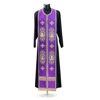 purple Greek-style priest vestment with gold embroidery