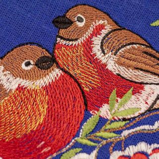 Embroidered Christmas Table cloth with robins