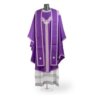purple catholic priest chasuble and an overlay stole
