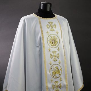 white decorative chasuble with Evangelists embroidery