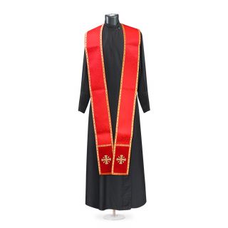 Red velvet and decorative chasuble and stole with icon of Saints and embroidery