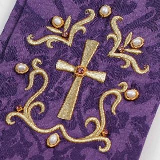 purple handmade bookmark with pearls and tassels 