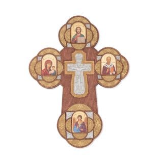 wooden cross with icons