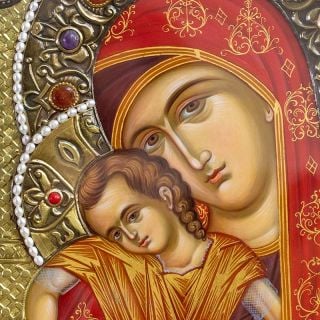 Hand-painted icon of the Mother of God The Merciful